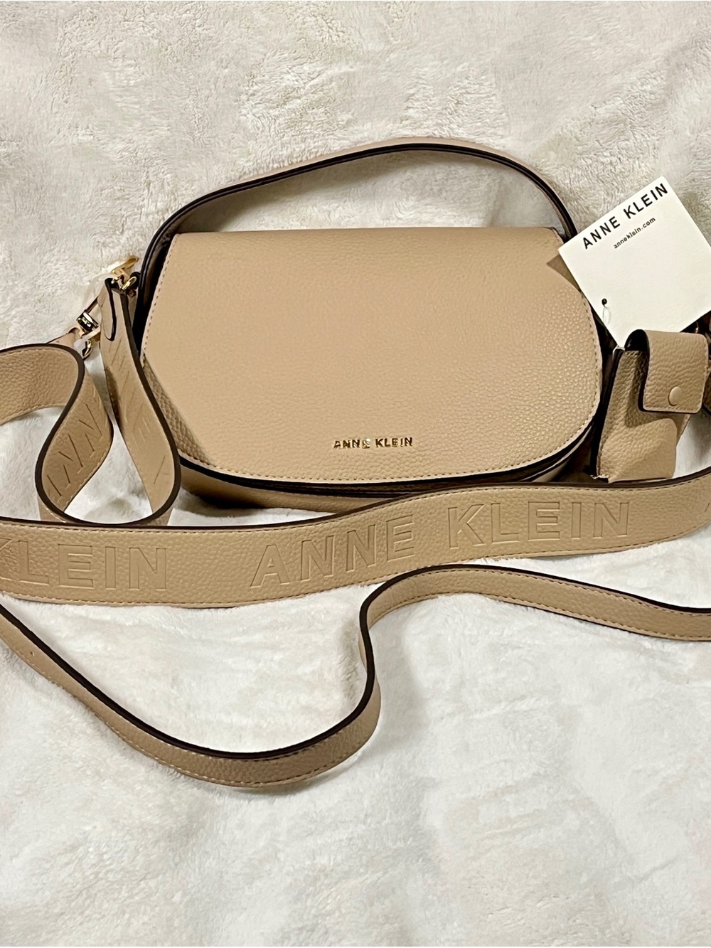 Anne Klein Beige Crossbody Bag with Logo Strap